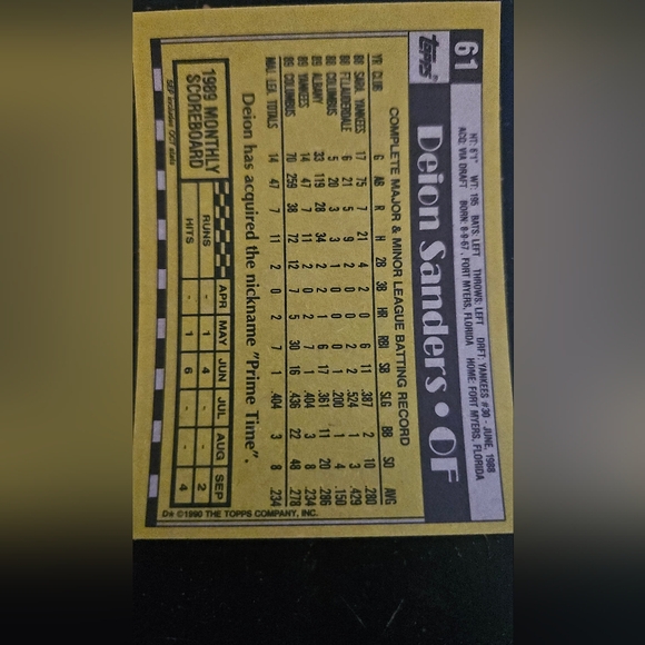 Topps Baseball Card Featuring Deiins Sanders - Picture 2 of 2